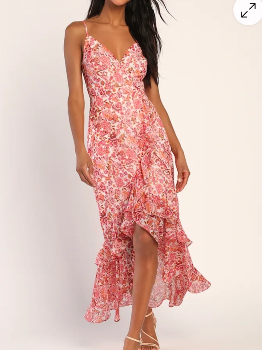 Lulu's Pink Floral Ruffle High-Low Maxi Dress